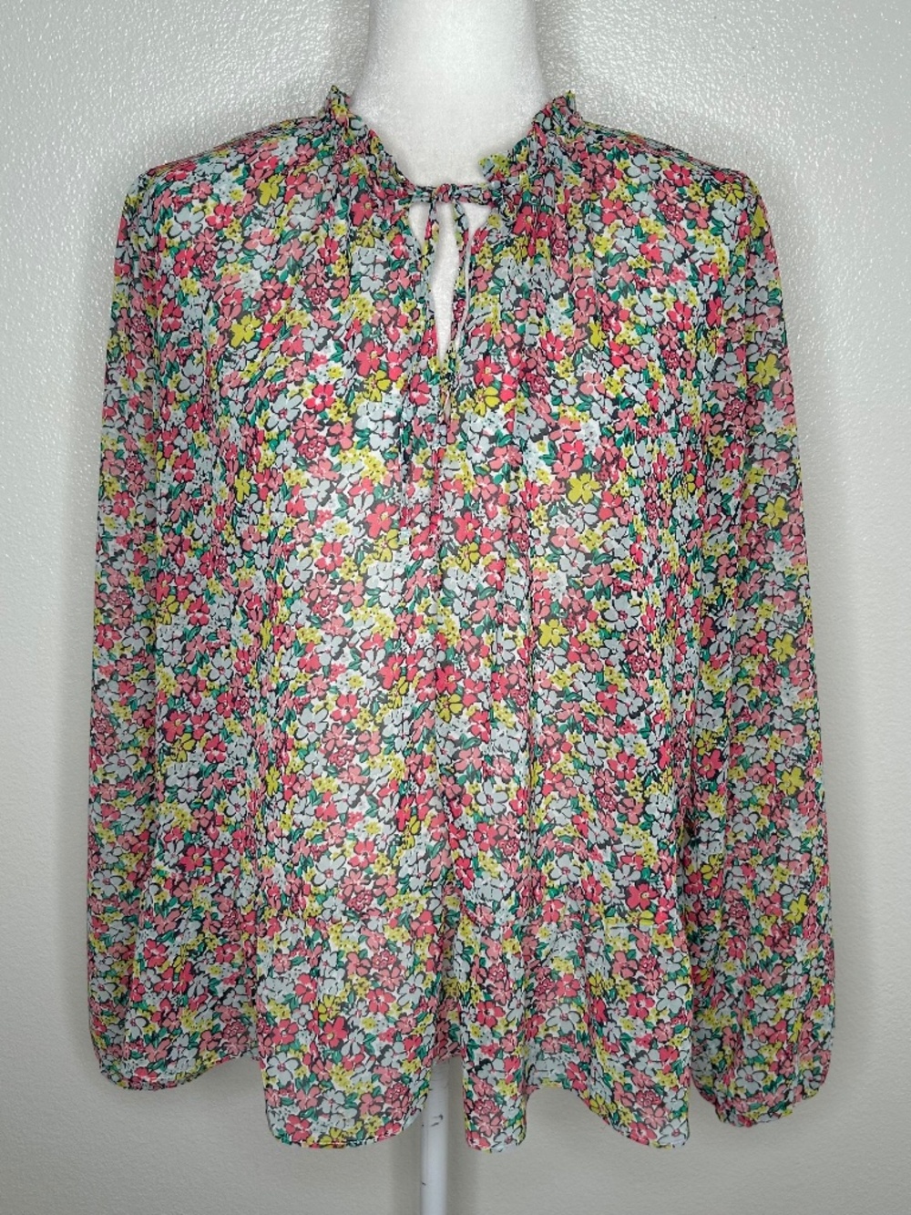 Gap Womens Multicolor Floral Tie-Neck Peplum Long Sleeve Top Size XL